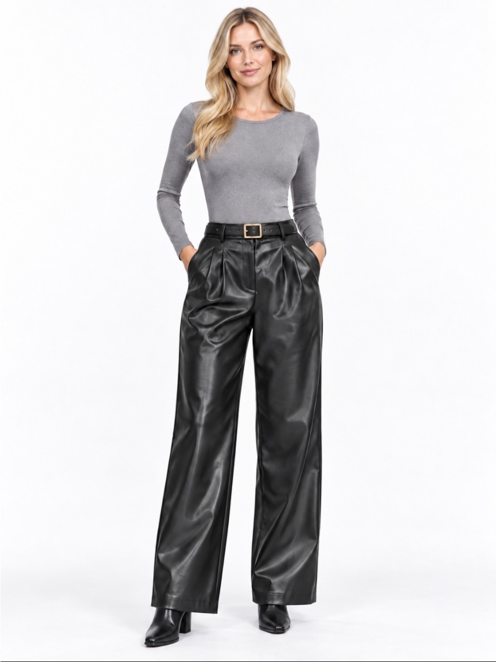 Abercrombie & Fitch Curve Love Black Vegan Leather Wide Leg Pants Size 28